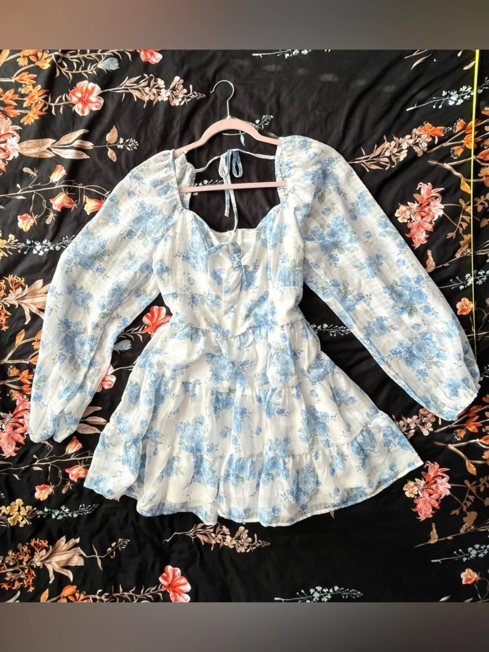 NWOT Altar'd State White Mini Dress with Blue Floral Print - Picture 5 of 10